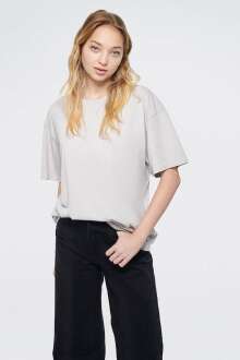 Mavi Yuvarlak Yaka Buz Gri Kadın Tişört 1610317-70079 - Mavi (1)