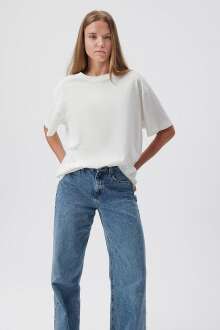 Mavi Yuvarlak Yaka Kırık Beyaz Kadın Tişört 1610317-70057 - Mavi (1)