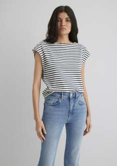 MaviKolsuz Çizgili Kadın Tişört 1613236-86625 - Mavi (1)