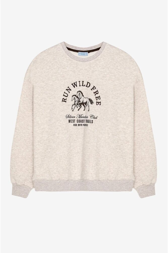 Quzu Baskı ve Nakış Detaylı Kadın Sweatshirt