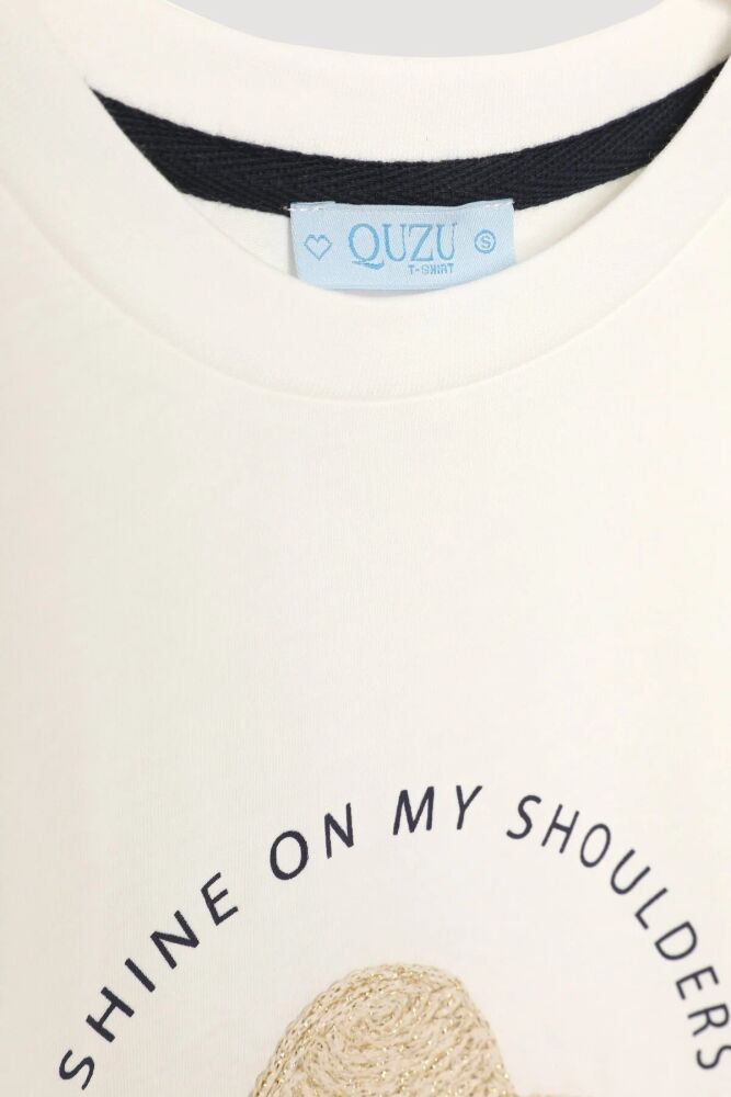Quzu Baskı ve Nakış Detaylı Kadın T-shirt (1)
