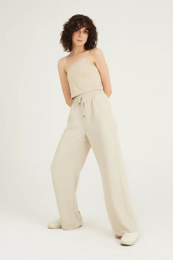 Quzu Beli Lastikli Bol Paça Kadın Pantolon 21Y70858 - 2
