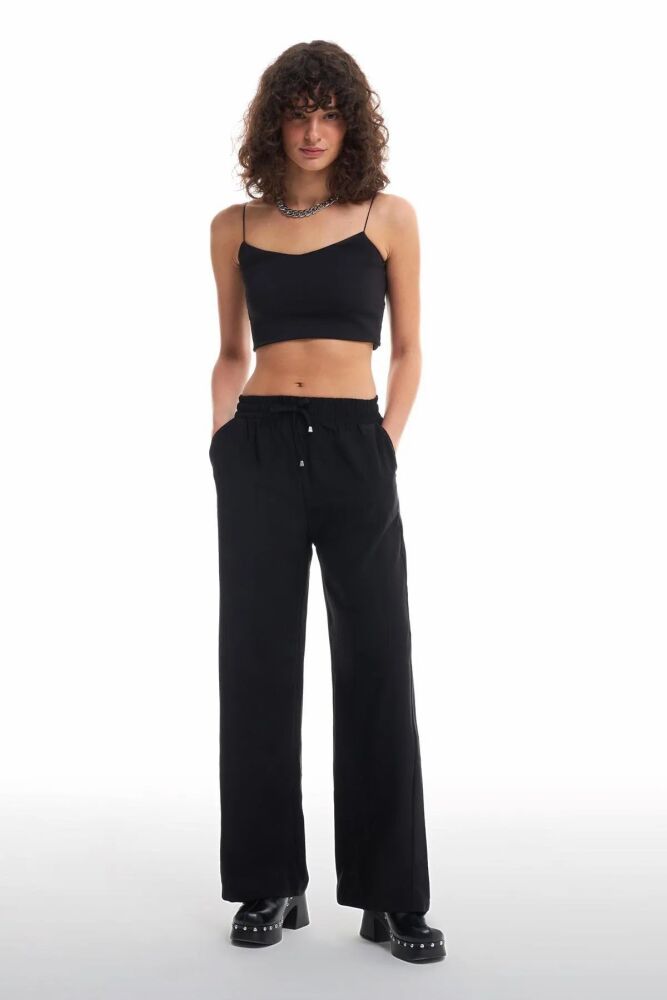Quzu Beli Lastikli Bol Paça Kadın Pantolon 21Y70858 - 2