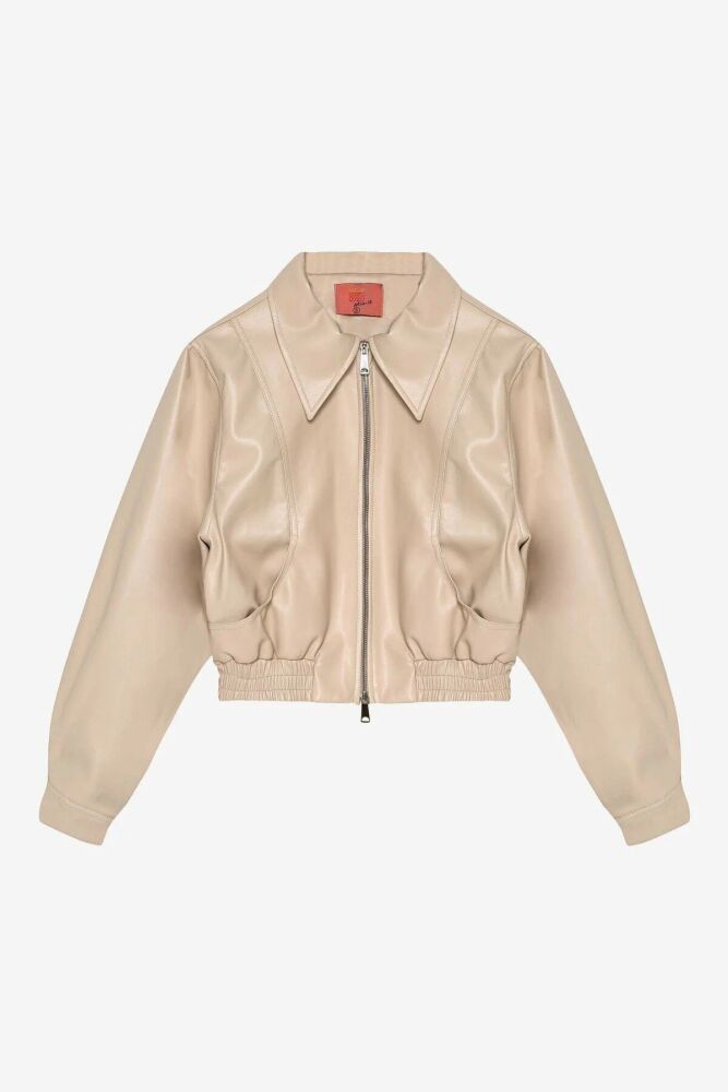 Quzu  Cep Detaylı Kadın Deri Ceket - 1