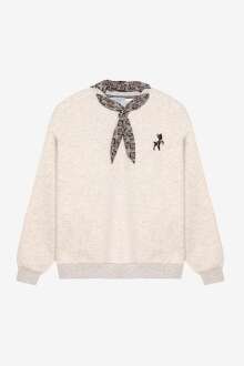 Quzu Fular ve Nakış Detaylı Kadın Sweatshirt - 2