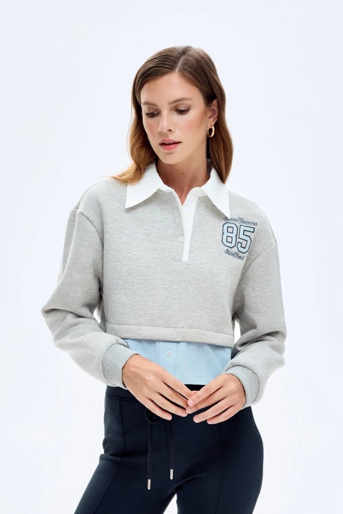 Quzu Gömlek ve Etiket Detaylı Kadın Sweatshirt