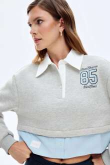 Quzu Gömlek ve Etiket Detaylı Kadın Sweatshirt - 4