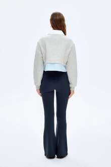 Quzu Gömlek ve Etiket Detaylı Kadın Sweatshirt - 5