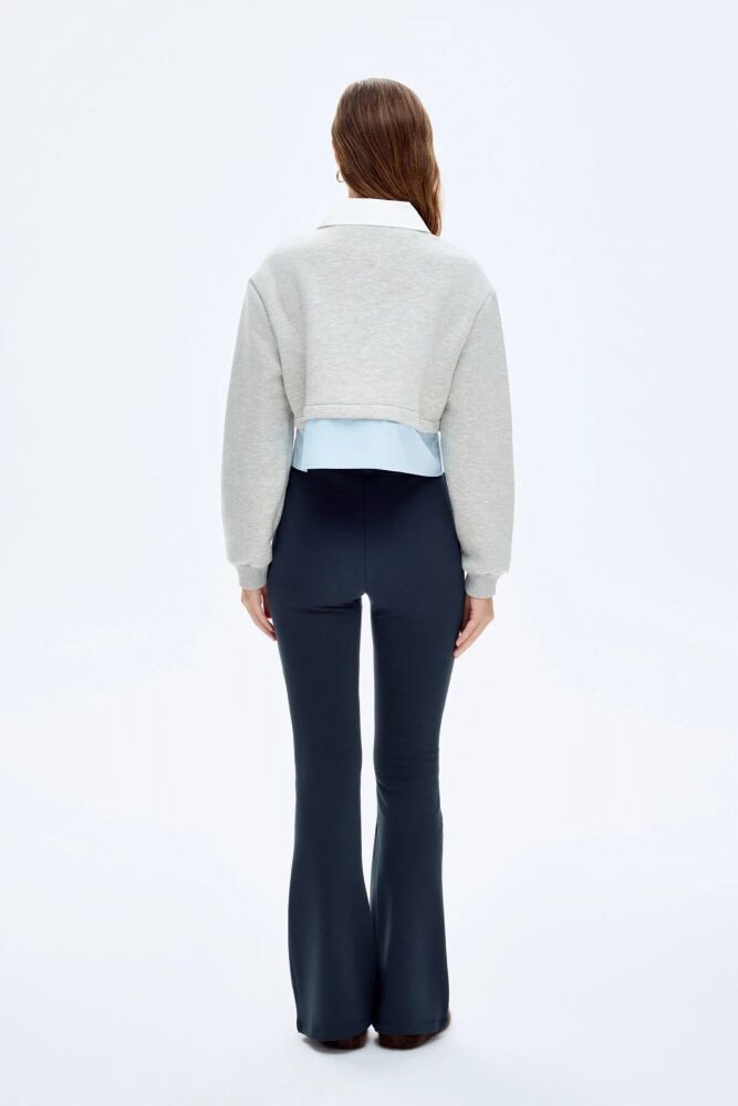 Quzu Gömlek ve Etiket Detaylı Kadın Sweatshirt - 5