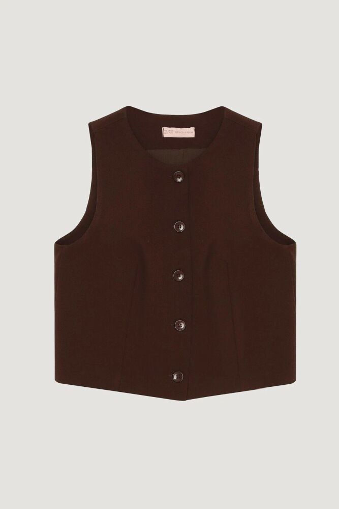 Quzu Önü Düğmeli Kadın Yelek 25YYLK00005 - 1