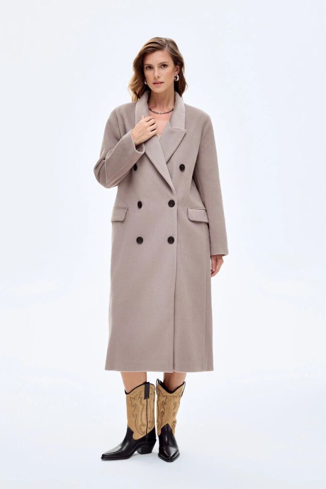 Quzu Vatkalı Arkası Yırtmaçlı Kadın Kaban - 1