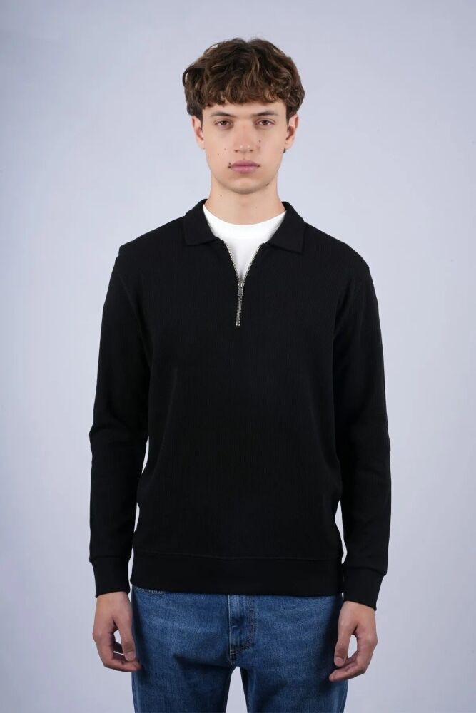 Jsco 6530 Js Polo Yaka Fermuarlı Waffle Erkek Sweat